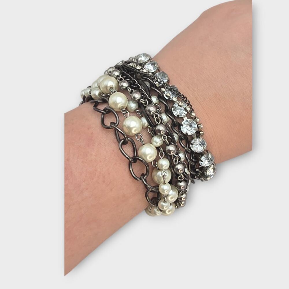 Pearl & Rhinestone Layered Chain Bracelet  - Simply Vera Wang - Dark Romance